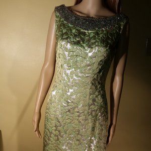 Vintage Green Silk and Metallic Formal Gown